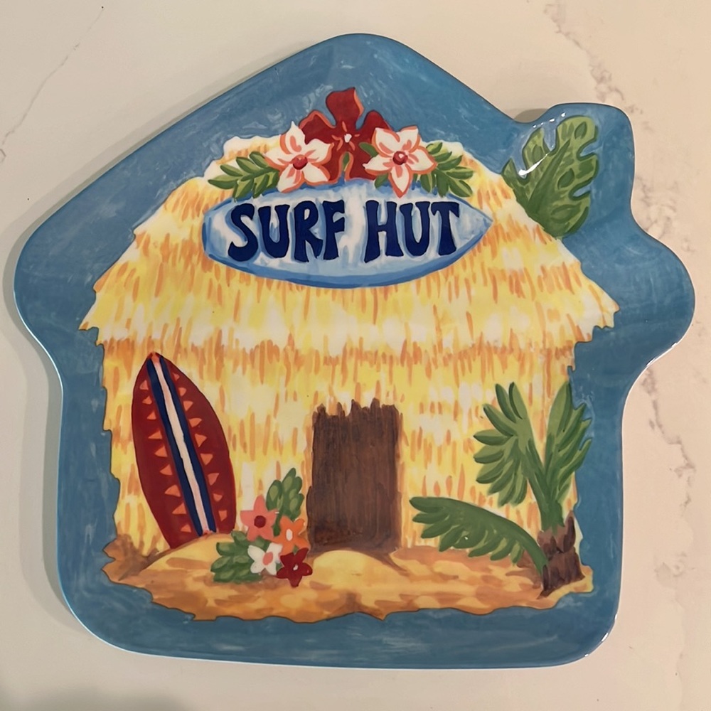 🏄‍♂️ NEW Pottery Barn Kids Surf Hut Melamine Plates Set/4 Surfboard Summer
